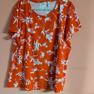 Isaac Mizrahi Orange Floral Short Sleeve Top